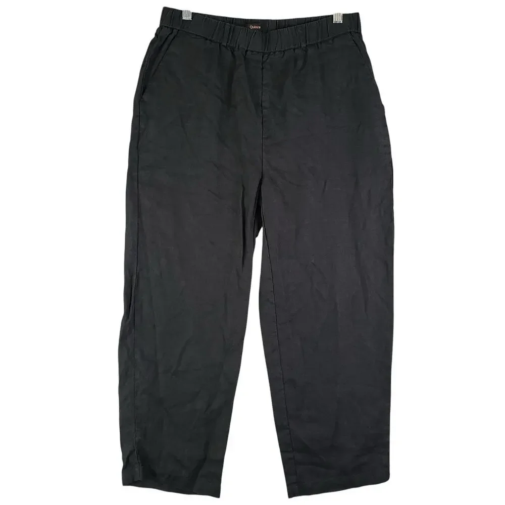 Quince Pants European Linen Women’s Size Medium Black Pockets Crop Quiet Luxury